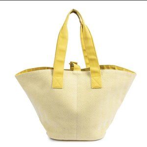 Hermes Yellow and White Toile H Canvas Pannied Platouge PM Tote
